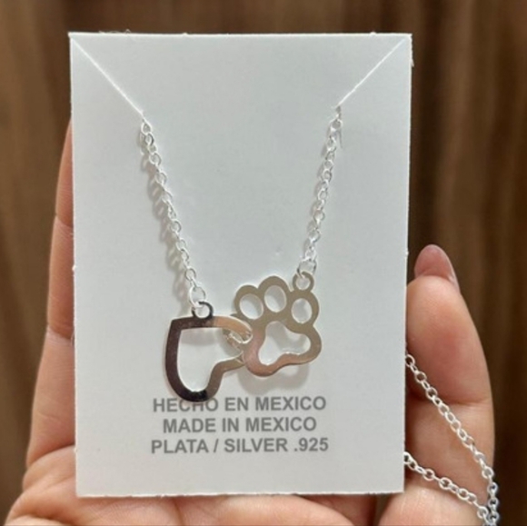 925 Sterling Silver Paw Print Heart Necklace Pet Lover Pendant Chain Jewelry - Picture 1 of 2